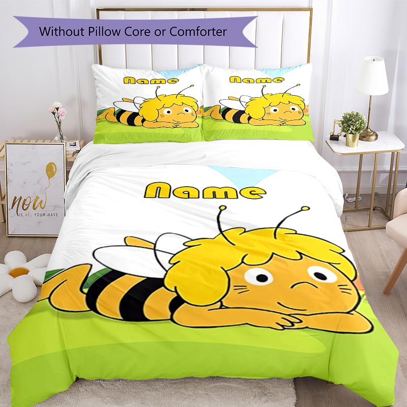 3pcs Custom Name Maya the Bee Bedding Set Duvet Cover Closure Includes 1 Duvet Cover & 2 Pillowcases, Soft and Comfortable for All Seasons.