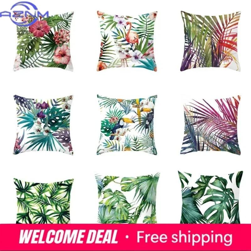 Funda de Almohada Plantas Tropicales de Verano Hojas Verdes de Verano Decoración para Dormitorio Sala de Estar Sofá