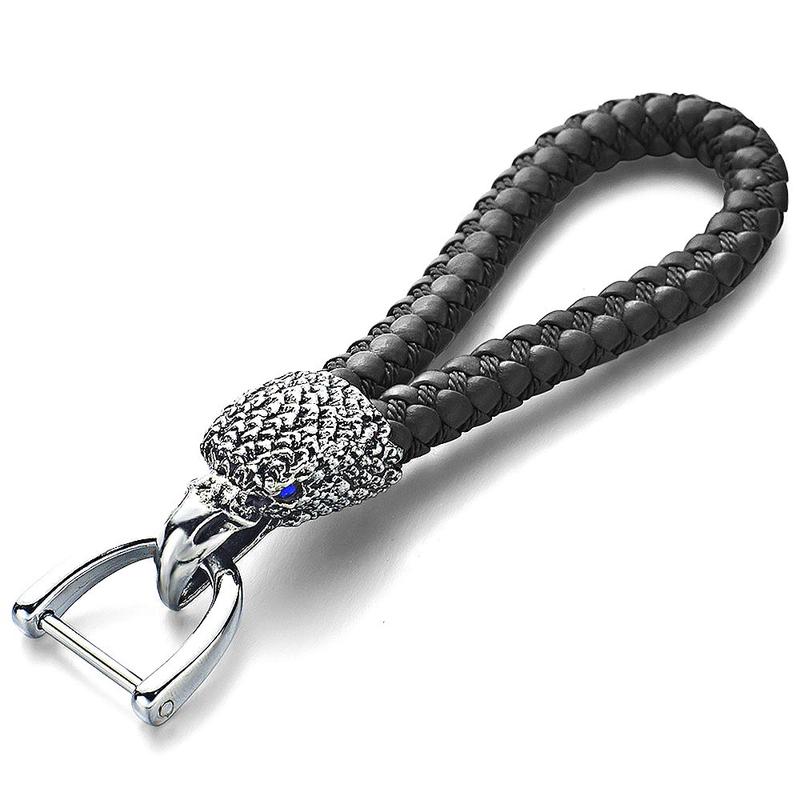 BWONE Zinc Alloy Car Keychain with Anti-Lost Phone Number Plate Key Ring Handwoven Rope for Men and Women Silver