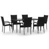VidaXL 7-Piece Garden Dining Set Black Wicker, Outdoor Dining Set, Table and Chair of 3156669
