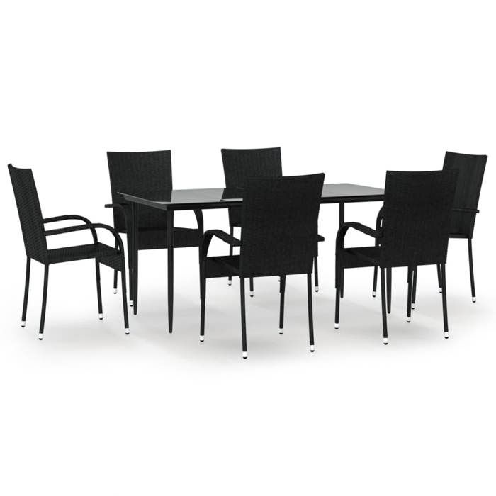 VidaXL 7-Piece Garden Dining Set Black Wicker, Outdoor Dining Set, Table and Chair of 3156669