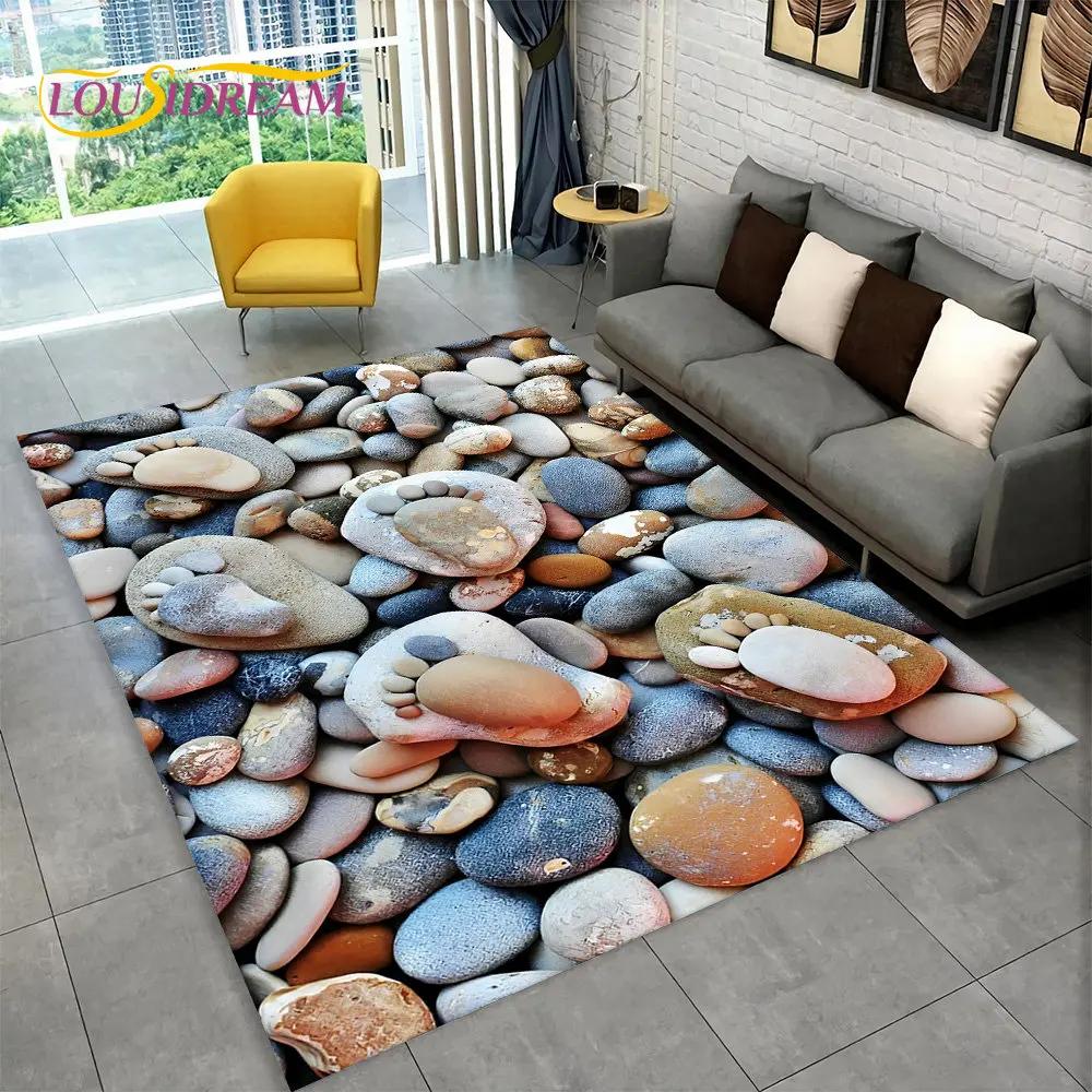 טביעת רגל תלת מימדית אבן חוף שטח שטיח חלוקי נחל, שטיח שטיח לבית סלון חדר שינה ספה שטיח לדלת עיצוב מטבח מחצלת רצפה מונעת החלקה