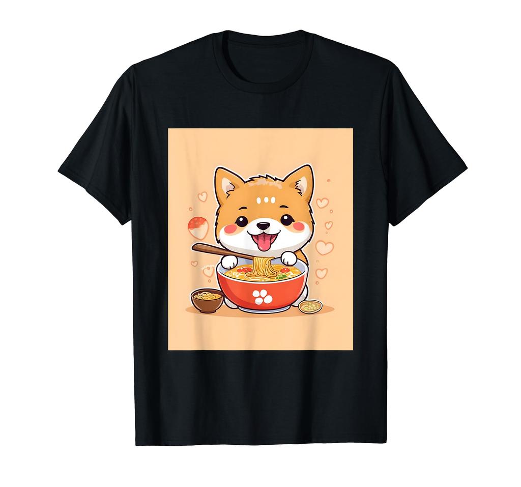 Shiba věci potištěné Kawaii, pes, Inu, ramen, roztomilý, japonský, tričko