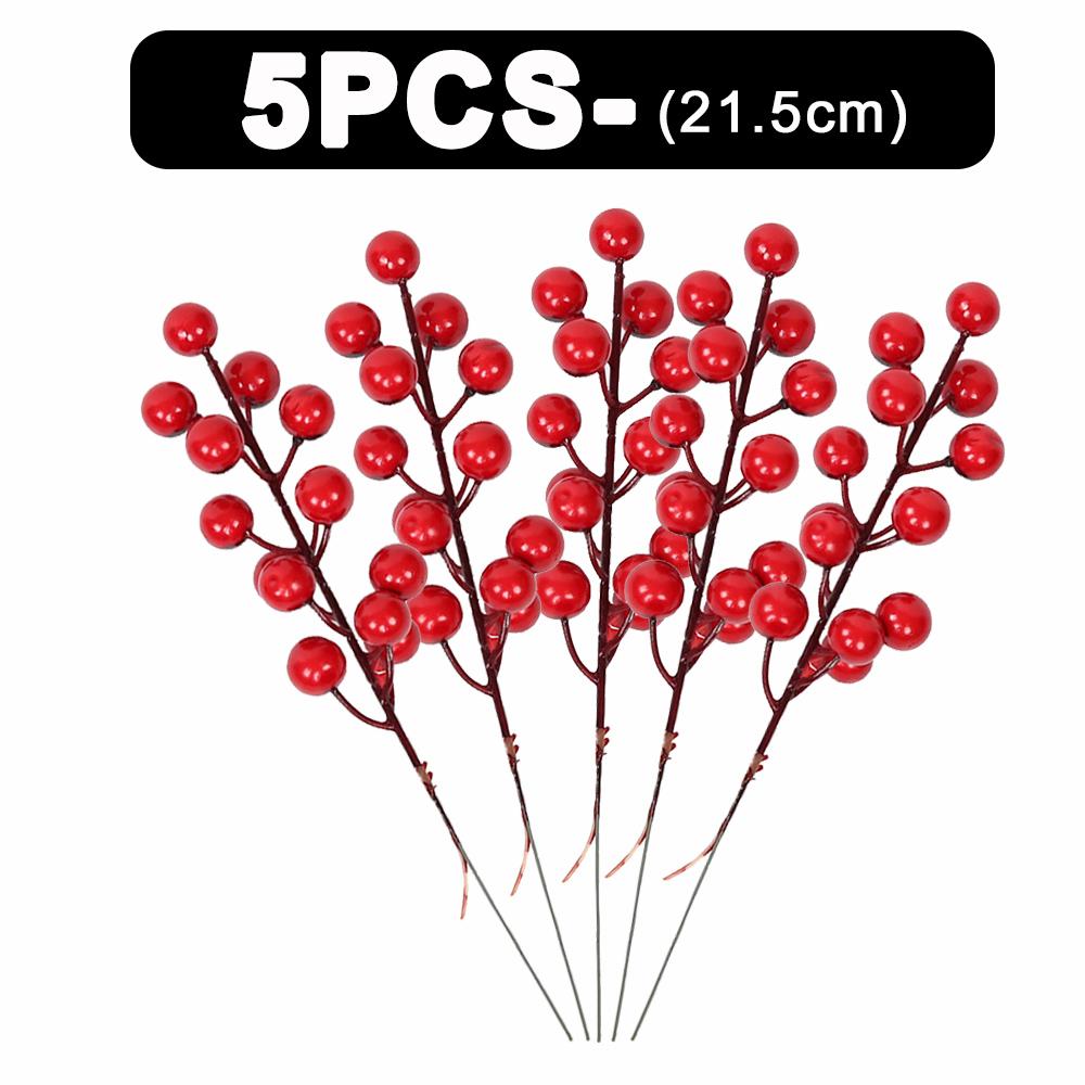 50-1PCS Artificial Red Berries Branches Christmas Simulation Flower Fruit Cherry DIY Wreath Xmas Tree New Year Party Decorations