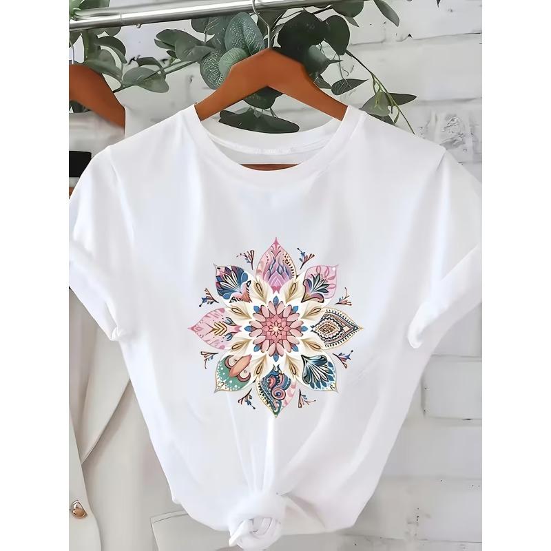 Watercolor Pink Lily Flower Print T-Shirt Minimalist Floral Design Women's Casual Crew Neck Short Sleeve Tee for Summer Wear