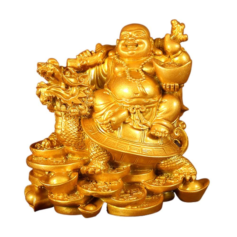 Hotei Buddha Seven Lucky Decorative Hotei Sitting On a Dragon Maitreya Auspicious Good Increases Feng Shui Item Statue, Figurine, Gods, Object,