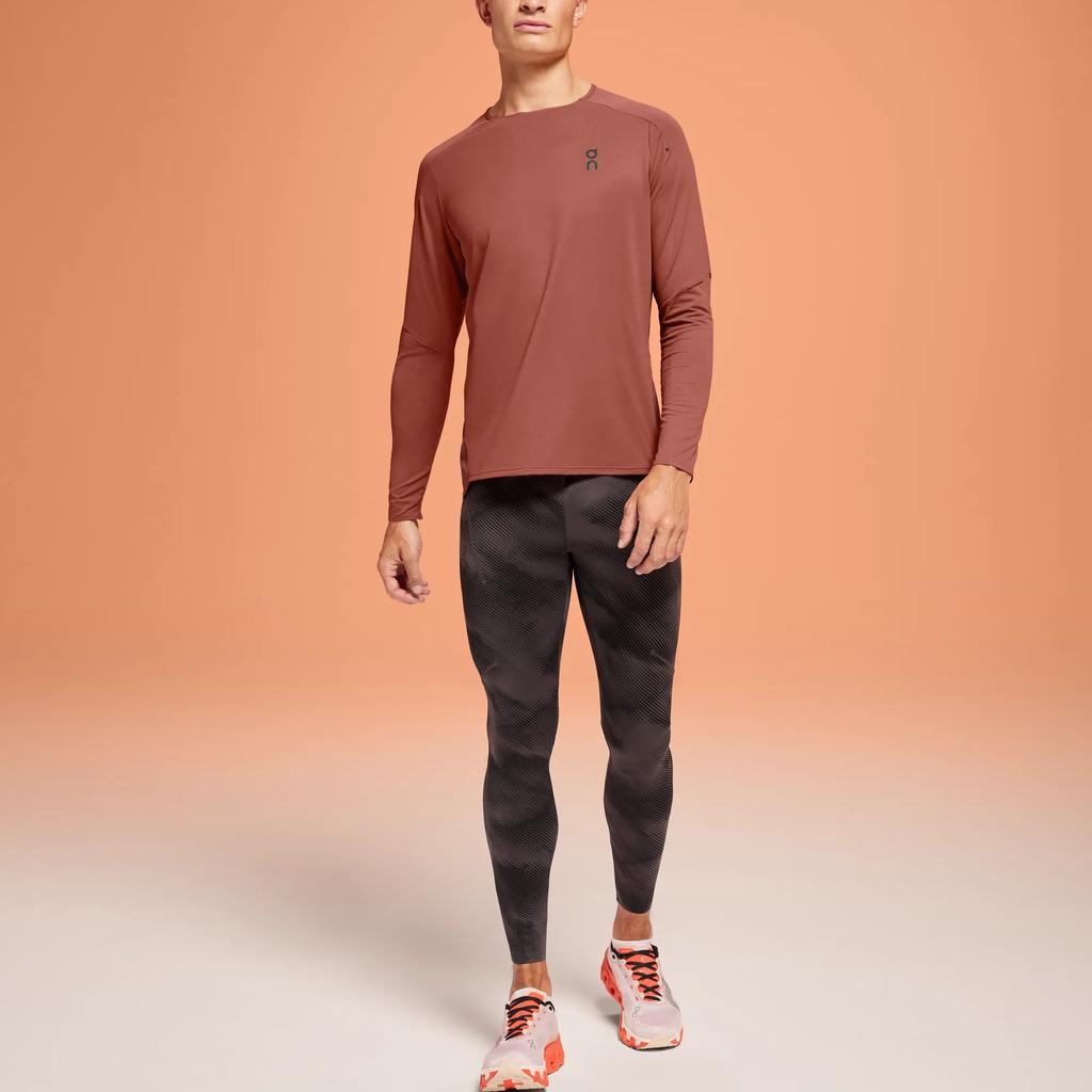 On Performance Logo Rundhals Langarm T-Shirt Herren Tops Kastanie Edelsteinrot 1ME10241907