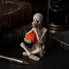 Miniature Horror Statue Vintage Skeleton Holding Pumpkin Statue, Halloween Resin Figurine, Gothic Unique Props Desktop Ornament for Entryway