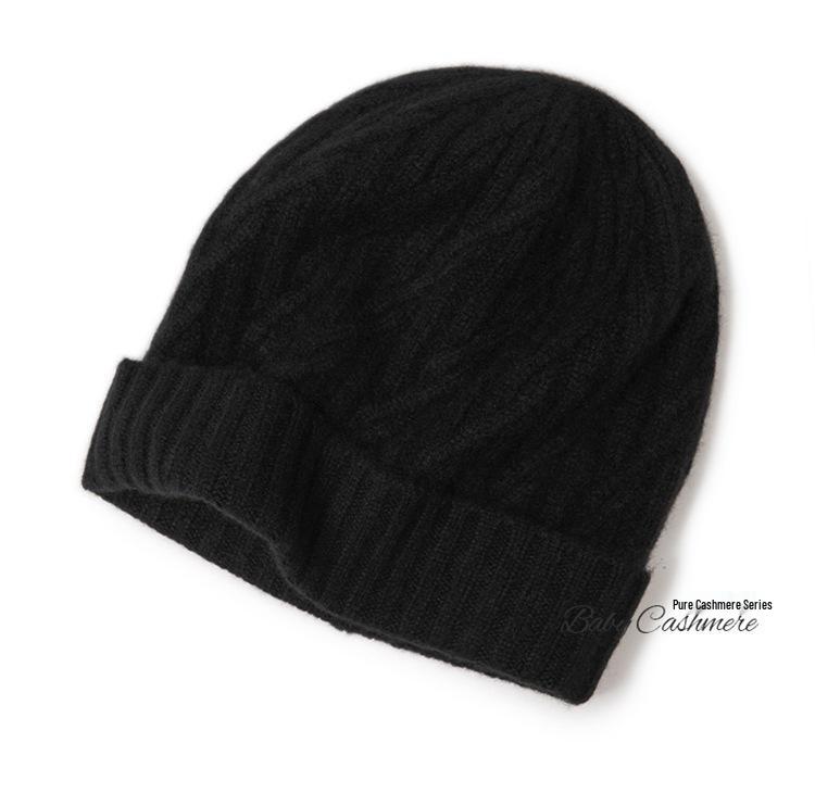 Women's Pure Cashmere Cable Knit Beanie - Warm, Windproof with Ear Protection for Autumn/Winter