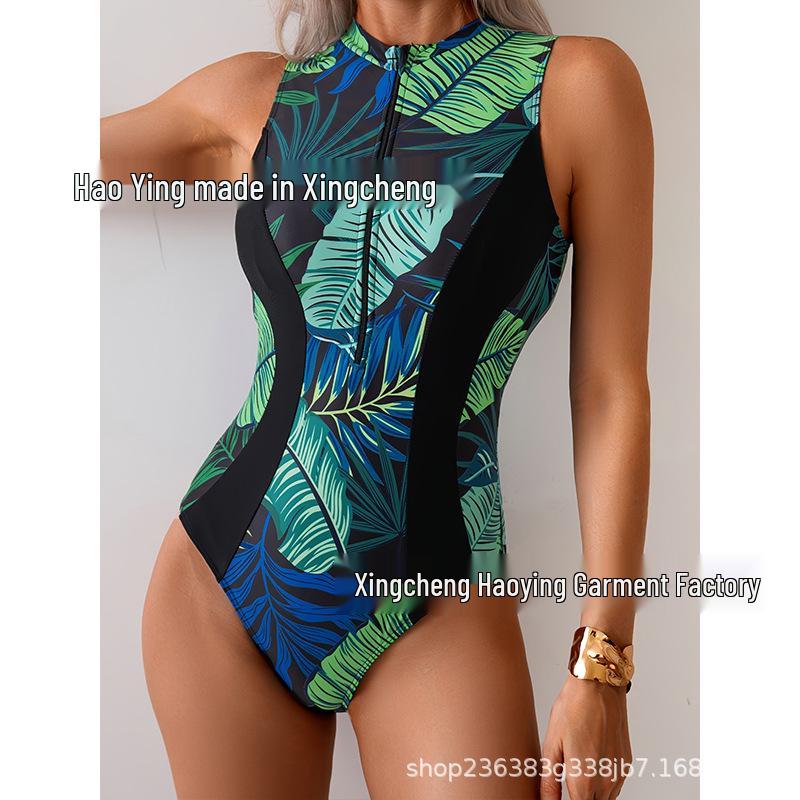 2025 Women's European & American One-Piece Surfing Swimsuit - Slimming, Sunscreen, Stylish Print