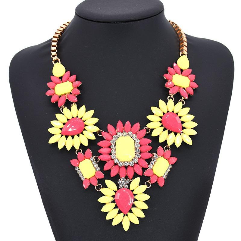 Colier mic asortat la modă exagerat scurt cu flori din aliaj cu pietre prețioase cu diamante complete