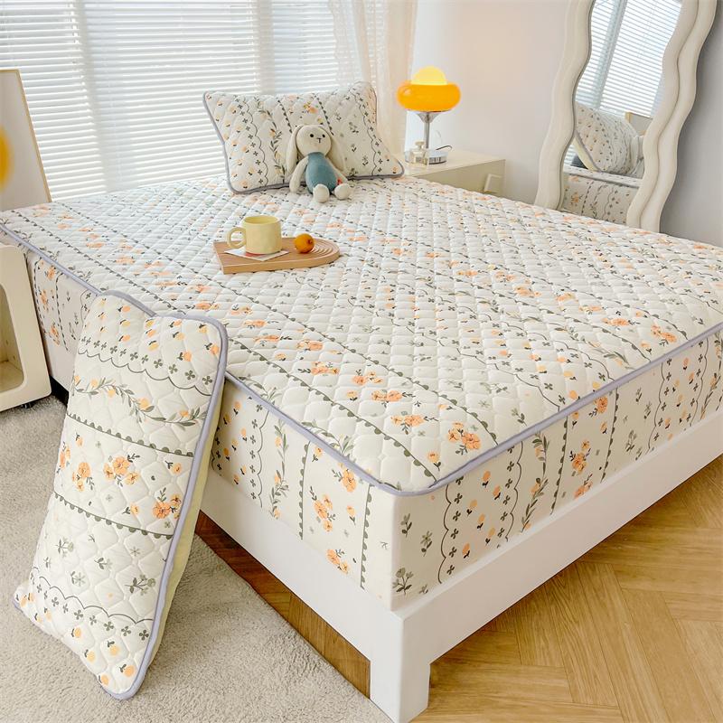 Floral Fitted Sheet Queen Size Bed Cover Thicken Bedsheet Quilted Mattress Protector Tampa De Colchão (Pillowcase Need Order)