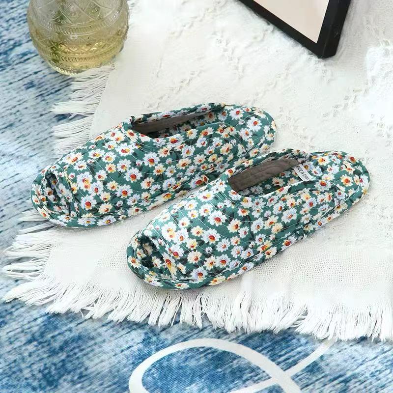 Atmungsaktive Baumwoll-Hausschuhe mit offenen Zehen, Stoffsohle und Krabbelmatte - Leise, Ganzjahres-Stil, Koreanisch