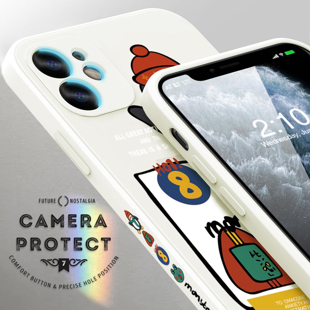 Cartoon Colorful Pattern Printing Pouzdro na telefon Čtvercové tekuté silikonové TPU Full Cover Fotoaparát Nárazuvzdorný ochranný kryt pro Huawei Honor Vivo