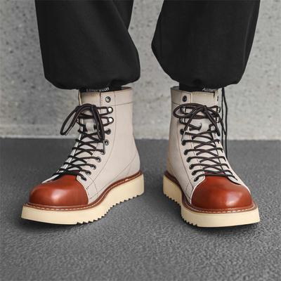 Autumn and Winter Men's High Top Leather Shoes Trendy Color Blocking Style Outdoor Leisure Business Party Office Quality Boots