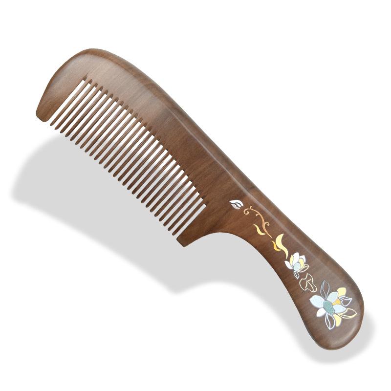 Mandarin Ducks Hand-Painted Peach Wood Hair Comb for Daily Use
