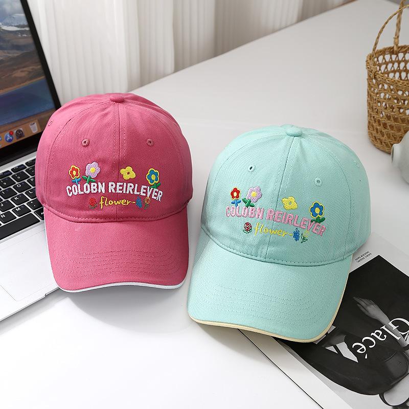 New Flower Embroidered Spring and Summer Baseball Cap Female Sweet and Versatile Big Head Circumference Showing Face Small Hat Trend