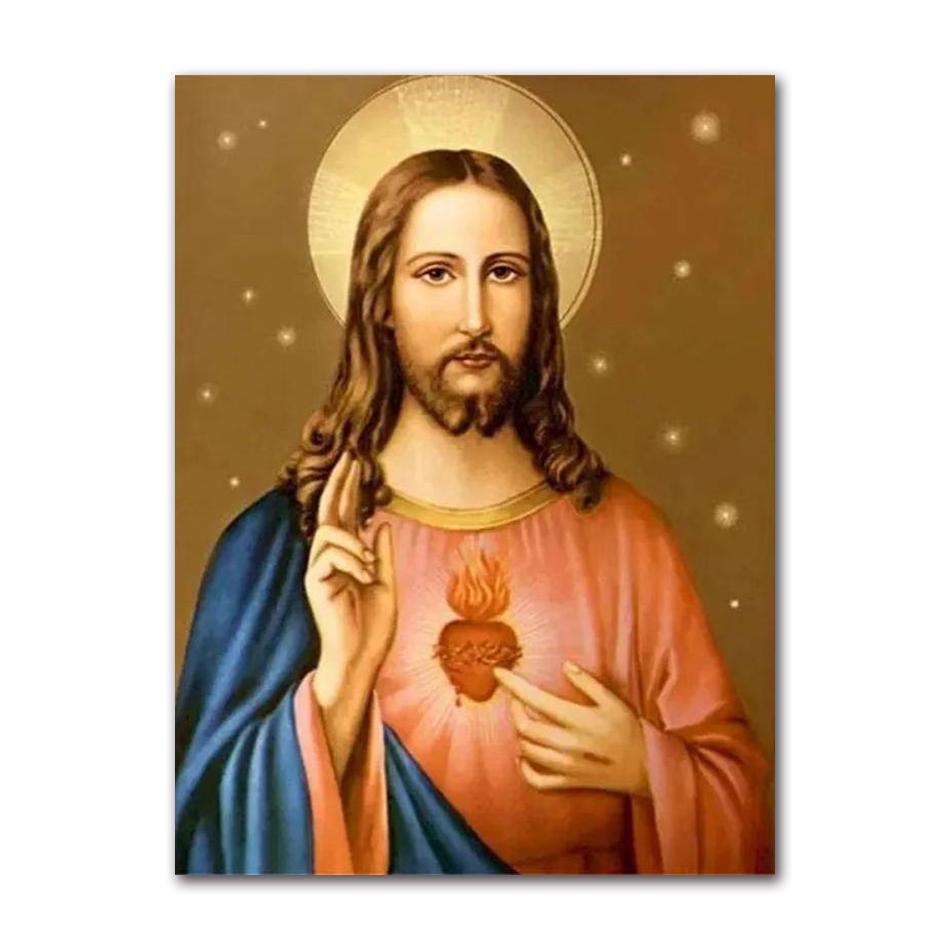 Art Print Mary Religious Canvas Painting Abstract Christian Wall Decor for Home Vintage Sacred Heart of Jesus