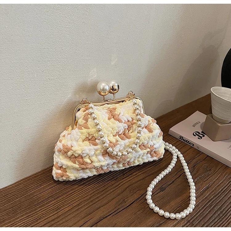 

Модная вязаная сумка через плечо Сумка на плечо с жемчужной цепочкой Модная сумка через плечо Многофункциональная сумка-тоут для commuters