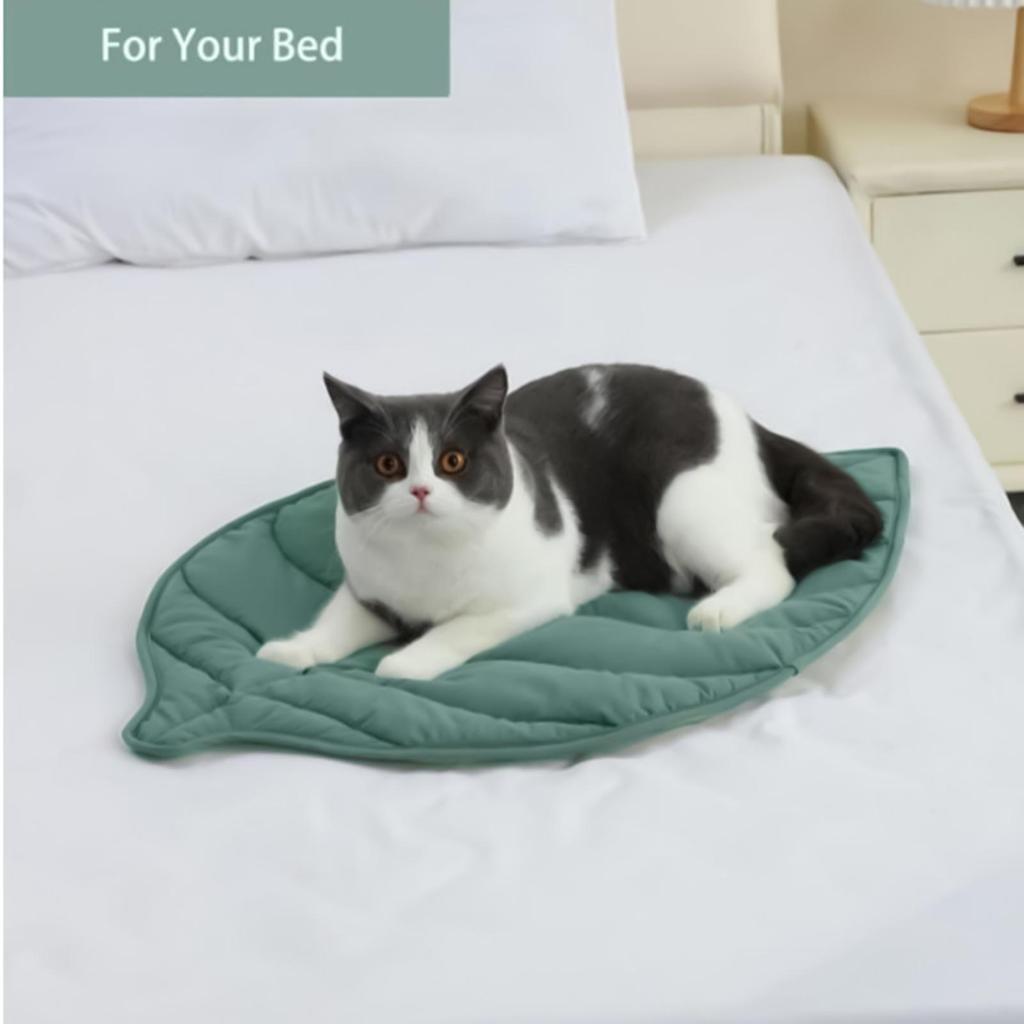 Cooling Cotton Cat Bed Mat LeafShaped Breathable Dog Sleep Blanket Double Sided Washable Pet Floor Rug Home Comfort Pad