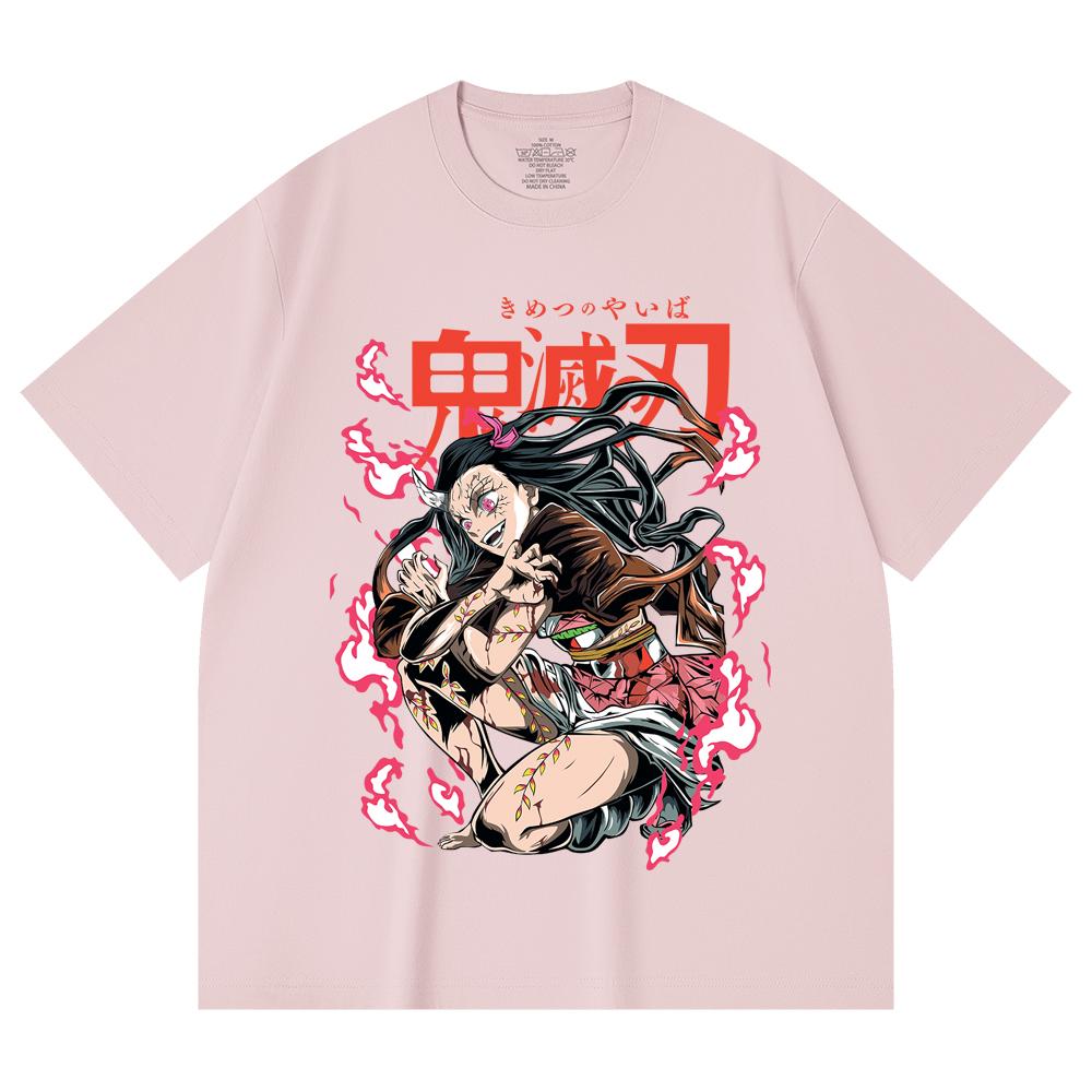 230 Gsm 100% Cotton Demon Slayer V71 Nezuko Demon Print Unisex Heavy Cotton T Shirt