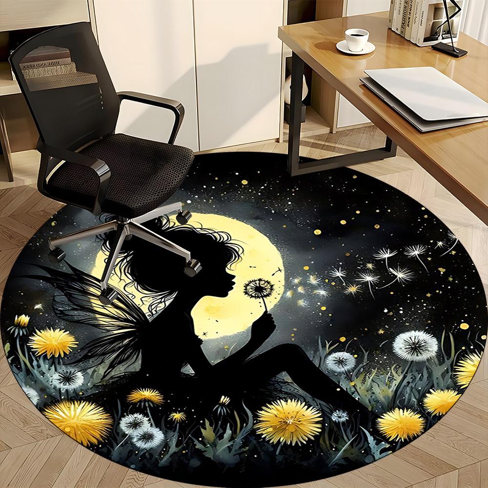 1pc Fairy Dandelion Office Round Area Rug,  Mat Suitable ForOffice, Under Office Chairs Bedroom Living Room Home Decor, Room Deco