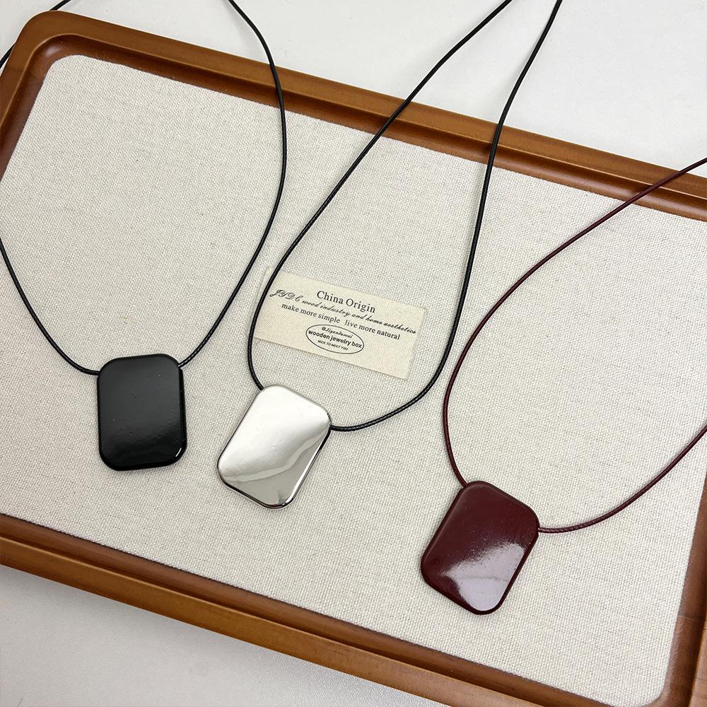 Metal Square Pendant Necklace for Women Girls Simple Long Sweater Chain Fashion Accessory