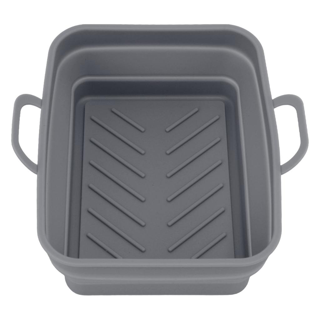 2Pcs Fryer Liner Heat Resistant Silicone Groove Design Easy to Clean Fryer Pot with Handle Grey