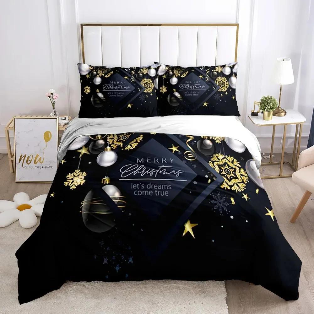 Chirstmas Påslakan Barns sovrum 3D Tecknad Merry Chirstmas Enkelsängset Polyester Jultomten Gott Nytt År påslakan