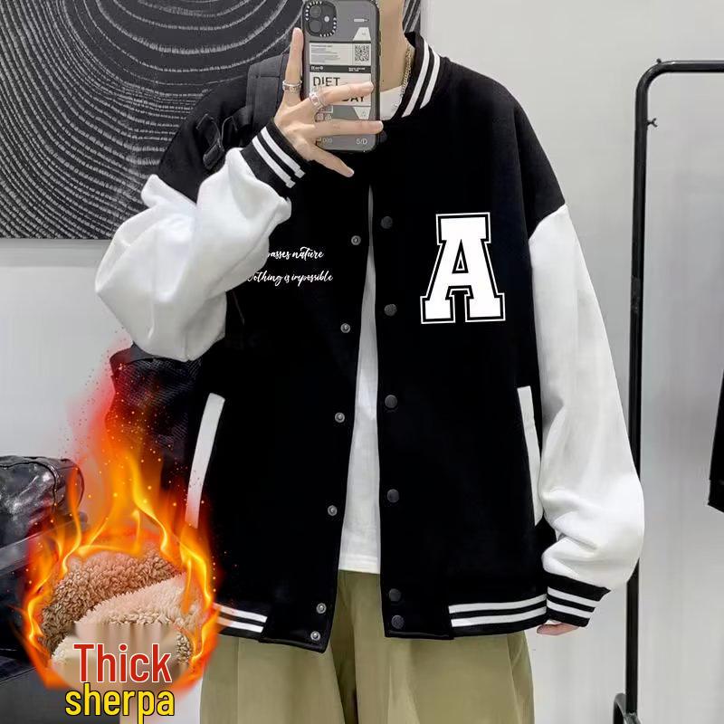2025 Men's American Baseball Uniform: Thickened Velvet Cotton Jacket for Warm Autumn/Winter Casual Sports.