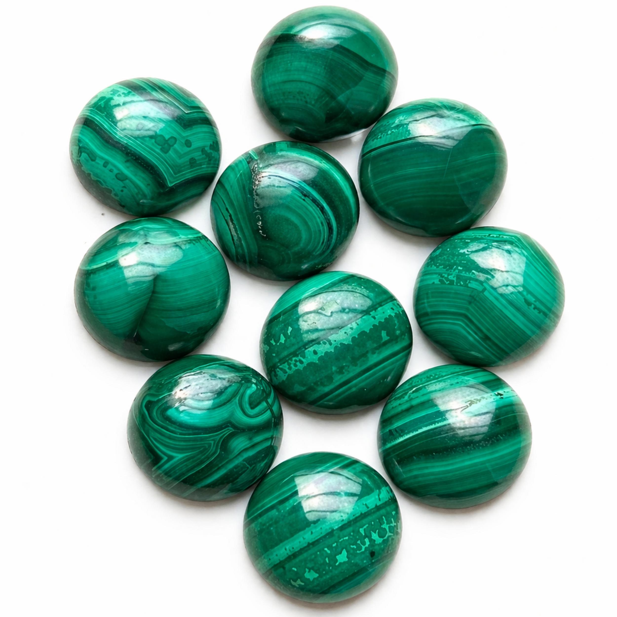 Natural Malachite Cabochons Round Flat Back Gemstones, Green Banded Malachite Loose Stone for Jewelry Making 5mm зелёный