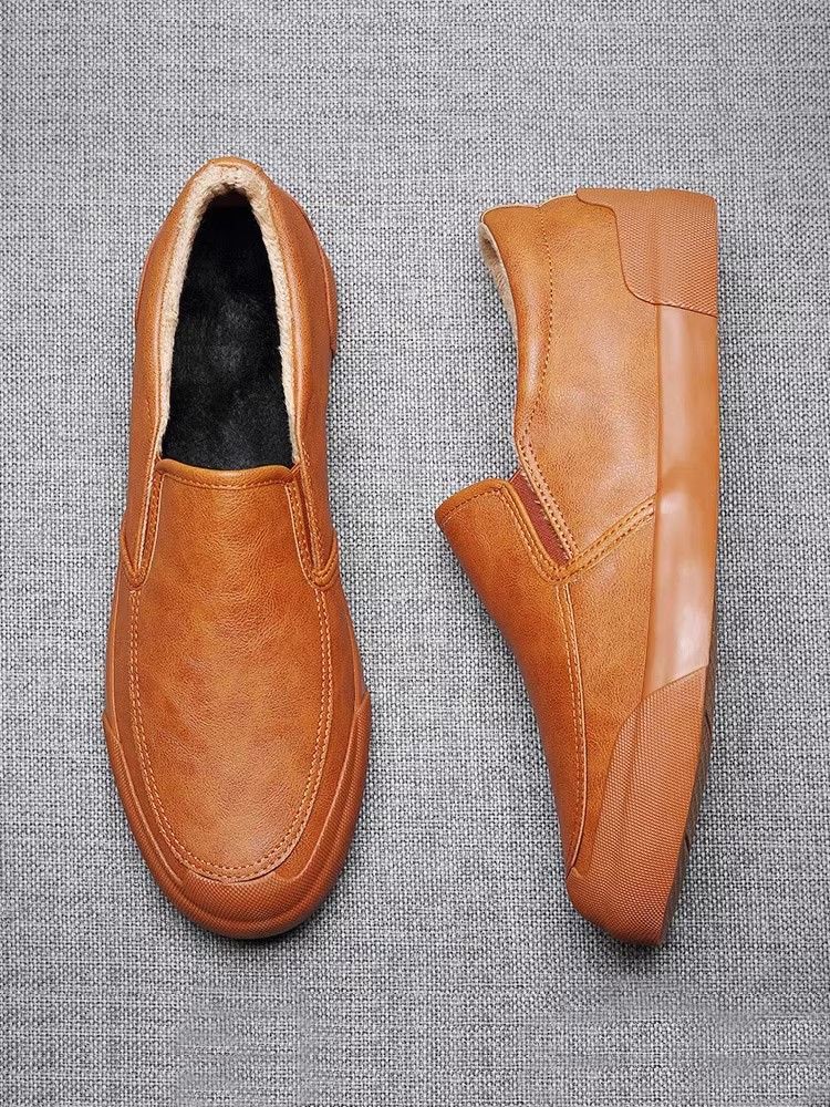 2025 new men's shoes winter trendy shoes one-pedal leather shoes men's business casual shoes velvet thermal cotton shoes men's