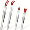 1 4 Pcs Eyelash Tweezers Rubber Tips Non Marring Flat Bent Tip Eyelash Extension Tweezers For Professional Use
