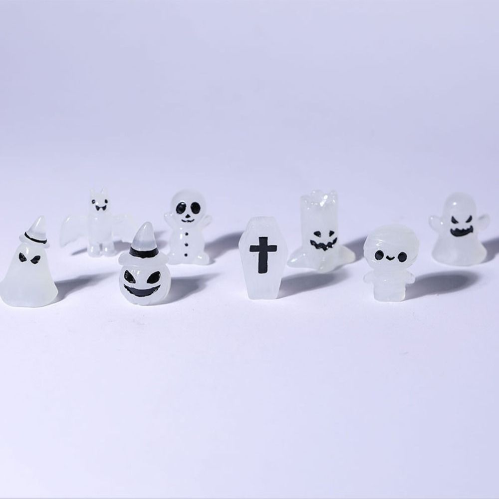 8pcs Glowing In Dark Mini Ghost Ornaments Halloween Pumpkin Ghost Decor Micro Landscape Decorations