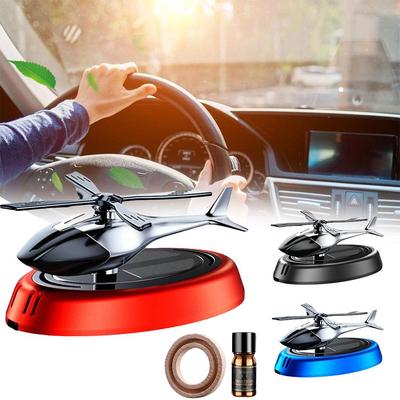 Solar Powered Rotation Helicopter Solar Aromatherapy Car Air Freshener Alloy+ABS Wooden Fragrance Auto Aroma Diffuser