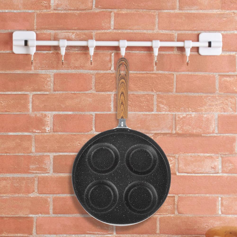 Four Hole Frying Pot Non Stick Cooking Pan Breakfast Maker with Wood Handle Kitchen Utensils