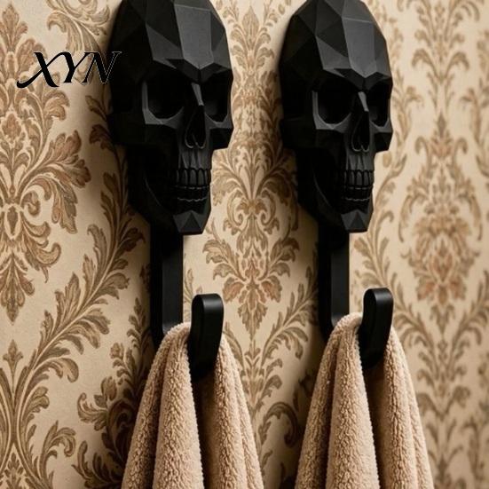 Industrial Style Hook 2Pcs Up, 3D Printed Skull Design Hooks, No Drilling Wall Heavy Duty Mount Hanger, Waterproof Bathroom Storage Hanger for Towels
