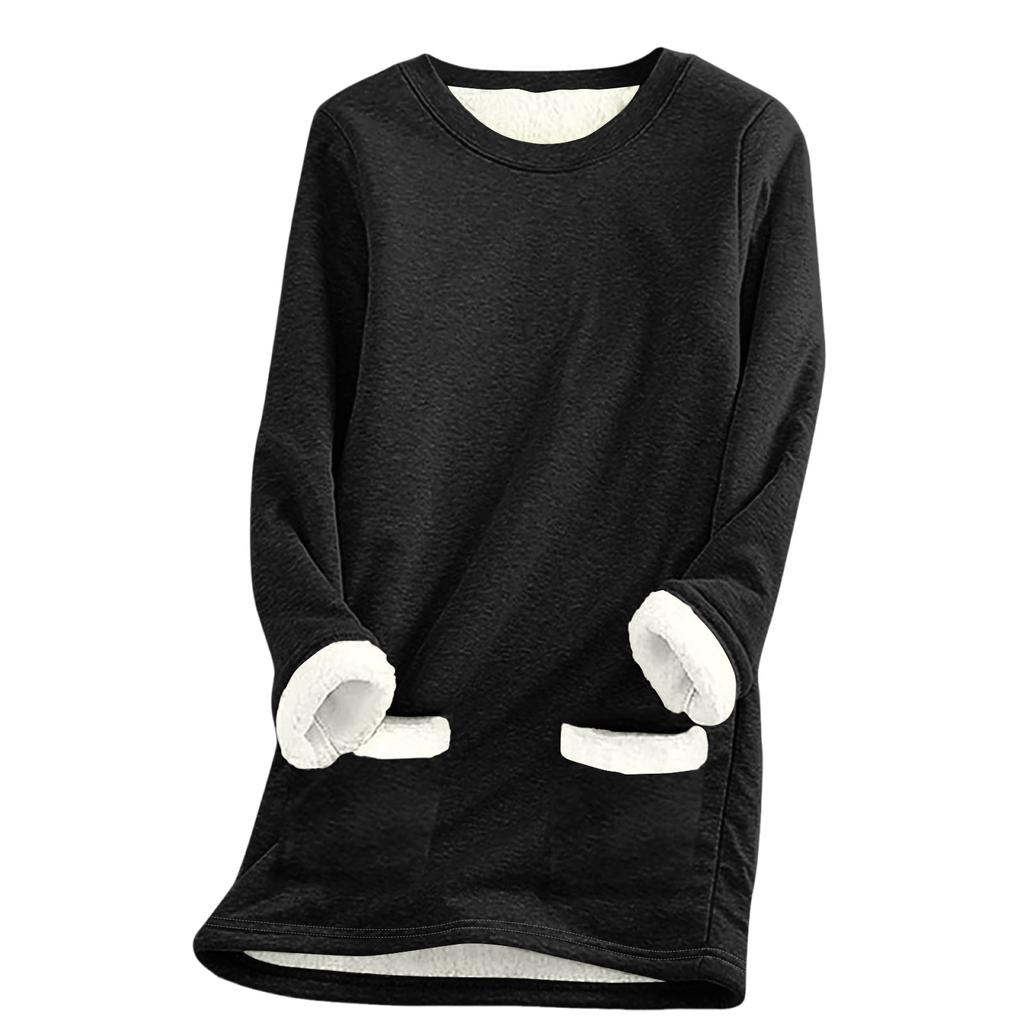 Women Christmas Thick Fleece Printing Sweatshirt Warm Underwear Top