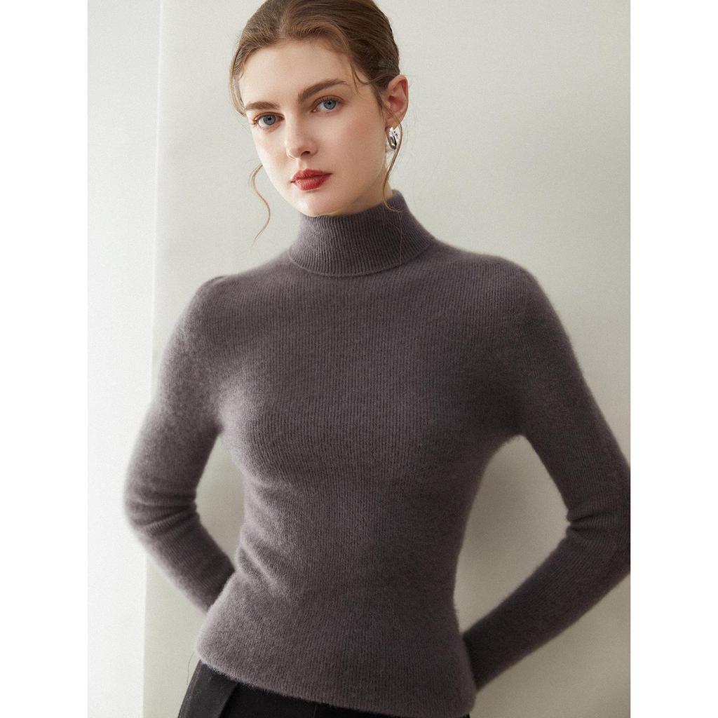 Women's Slim Fit Seamless Turtleneck Sweater - 100% Pure Cashmere, Flattering High Neck Knit Base Layer