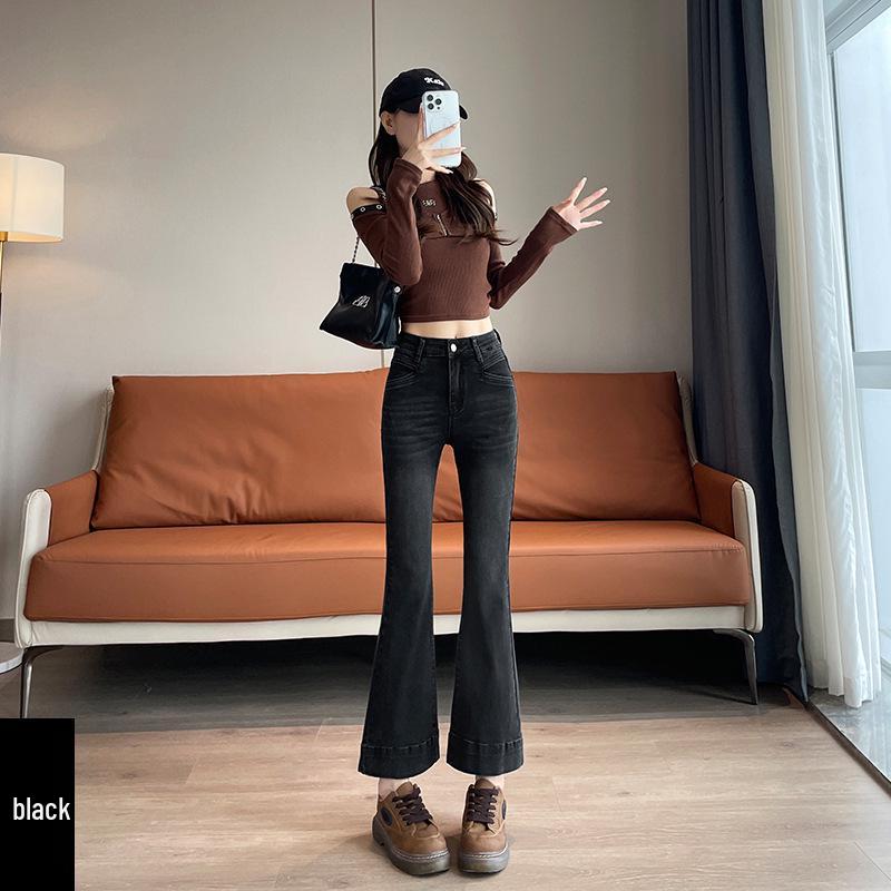 Women s High-Waisted Black Micro-Flare Jeans - Summer Thin, Slimming Petite, Floor-Length Stretch Pants (2024) XL