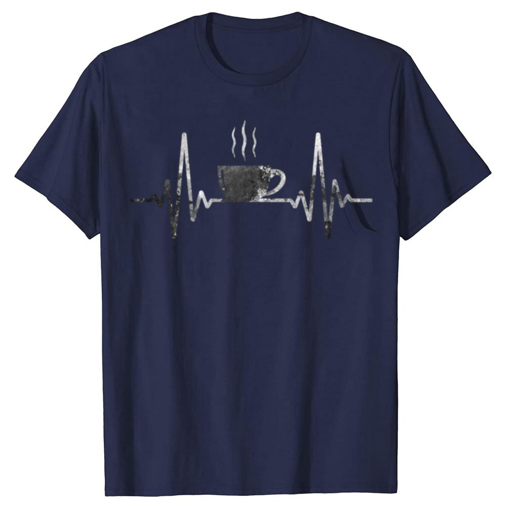 Funny Heartbeat Coffee Graphic Tshirts Men Womens Fashion Casual Tshirt 100 Cotton Loose Oversized Coffee Cup T Shirt