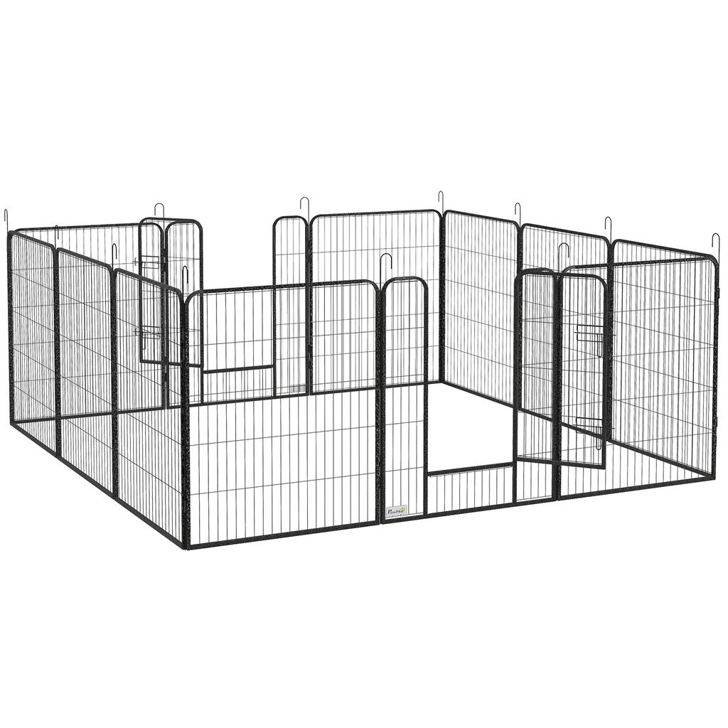 12-Panel Modular Dog Playpen, 80x100 Cm, Foldable, with Steel Door and 12 Pegs, Grey