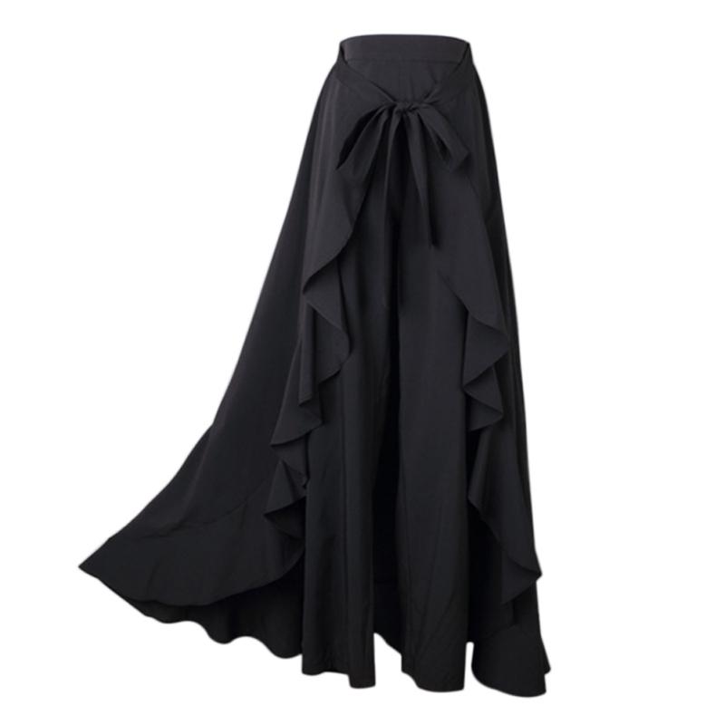 Women Tie-Waist Wrap Skirts Casual Chiffon Ruffle Wide Leg Loose Culottes