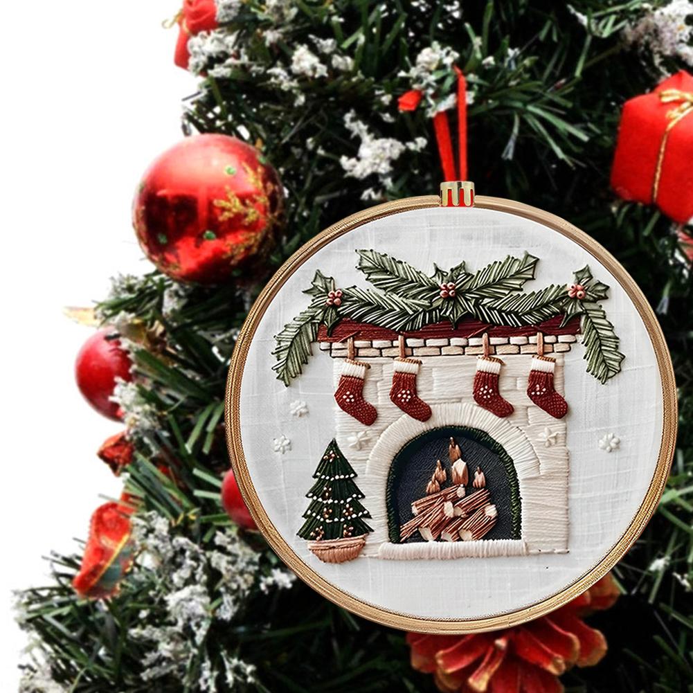 4 Sets Christmas Embroidery Kits with Pattern Needles Threads Tools Handmade Sewing Xmas Crafts Set for Adults Beginner