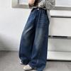 Girls' Autumn 2026 Wide Leg Jeans: Trendy Loose Fit Straight Banana Pants for Medium and Large Children