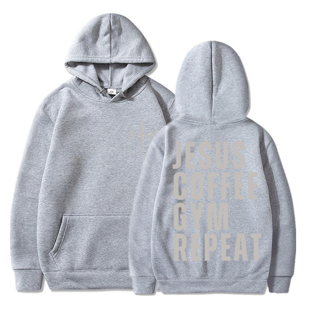 Gesù Caffè Palestra Ripeti Felpe Cristiane Uomo Donna Moda Vintage Harajuku Felpa con Cappuccio Felpa Larga Pile Pullover