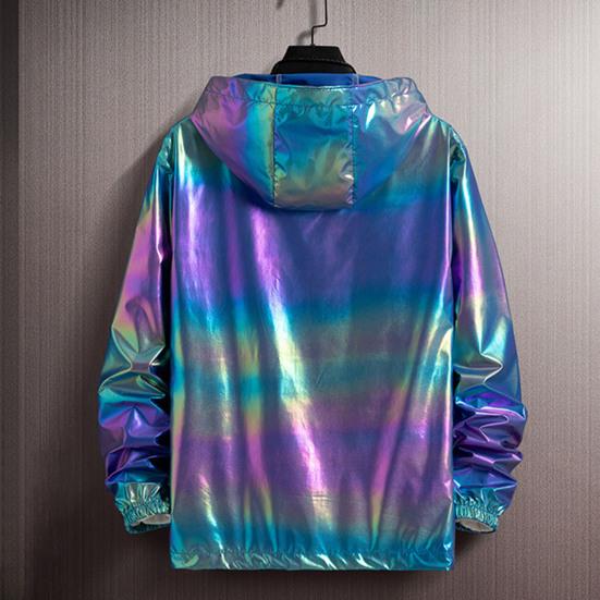 Men Windbreaker Jacket Gradient Colorful Ultra Thin Long Sleeve Elastic Cuff Coat Hooded Sun Protection Jacket Sunscreen Clothing
