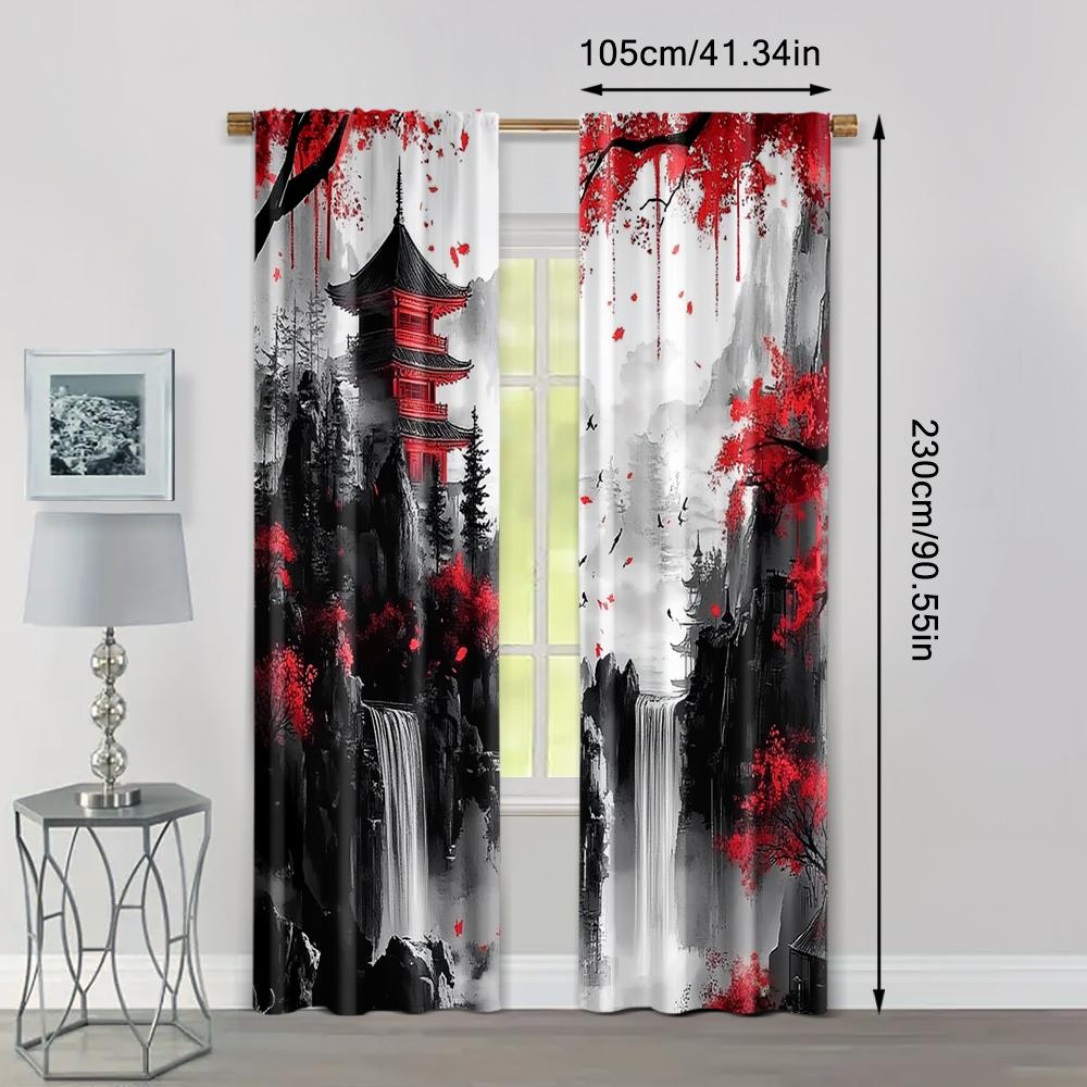 2pcs   Window Curtain 2D print Japanese Mountain Ink Painting 100% Polyester (without rod) Art Deco Festive for Living Room &