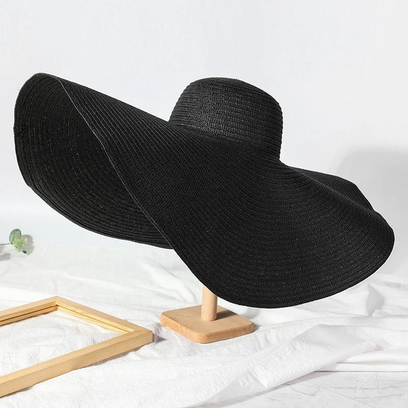 Oversize 25Cm Wide Brim Straw Hat Women'S Beach Cap Foldable Sunshade Protection Hat Ladies Sun Hats For Summer Girls