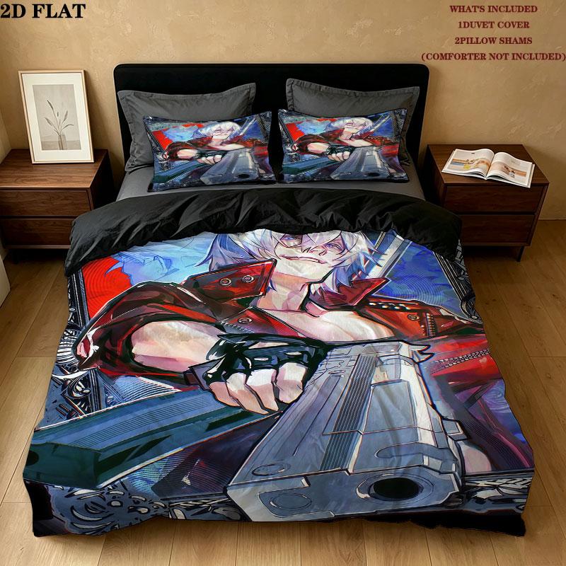 Devil May Cry Pattern Bedding Quilt Set Quilt Cover Pillowcase Home Birthday Gift(1 * duvet cover + 2 * pillowcase, without core)